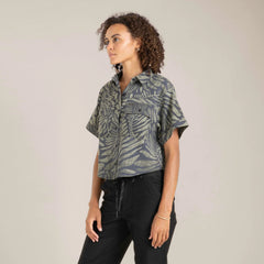 Bless Up Cropped Button Up Shirt - Dark Military